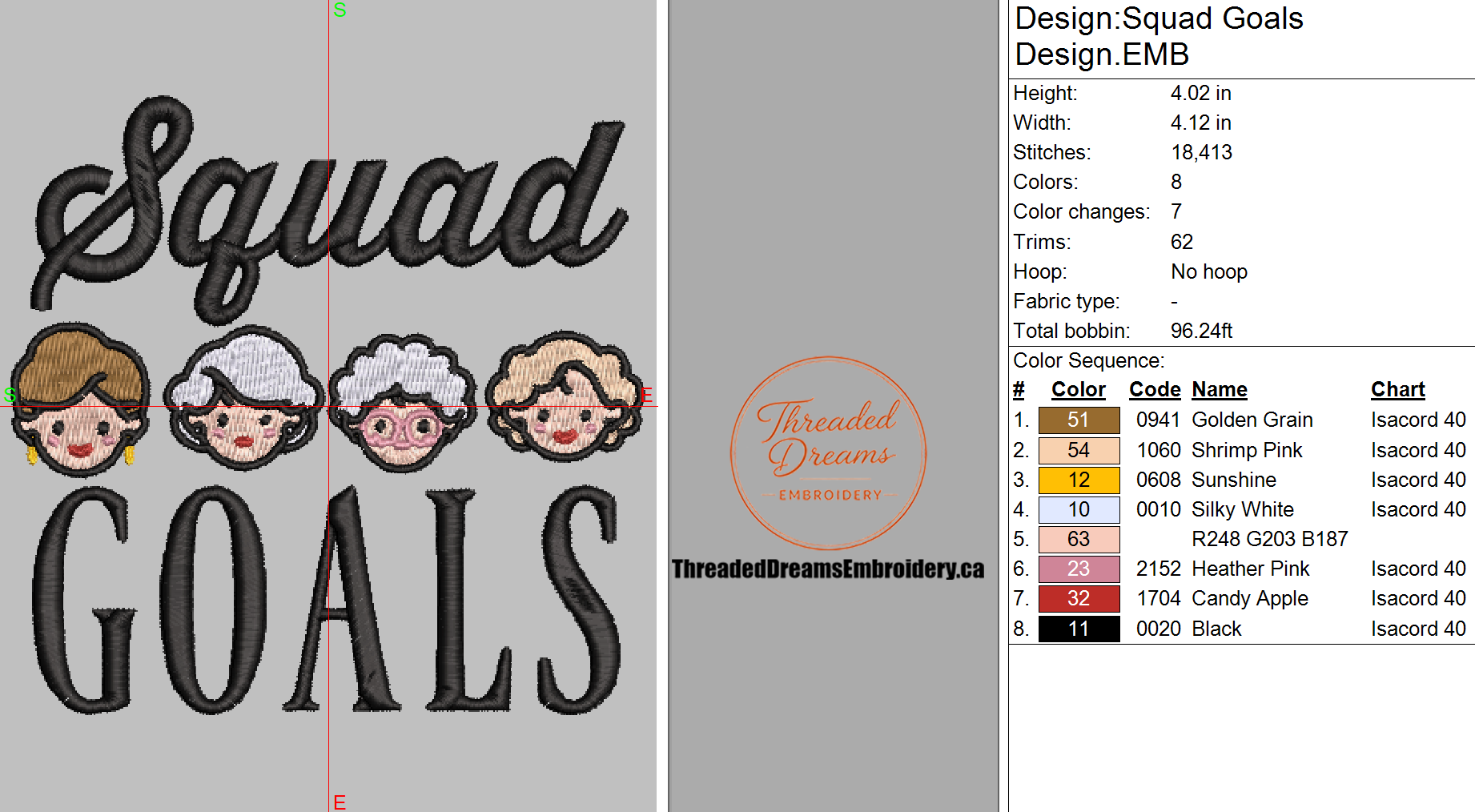 Squad Goals Embroidery Design File | Digital Download | 6 Sizes & 7 Formats Included Threaded Dreams