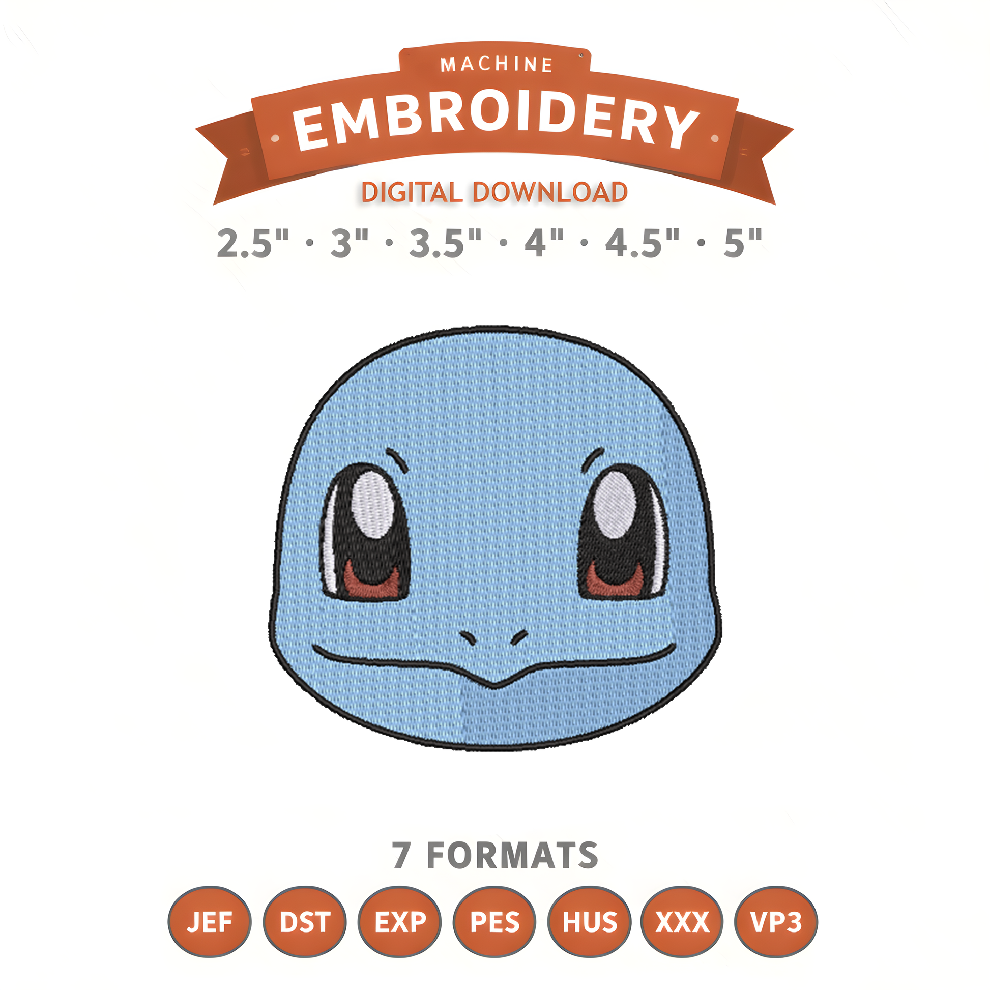 Pokémon Squirtle Embroidery Design File | Digital Download | 6 Sizes & 7 Formats Included Threaded Dreams