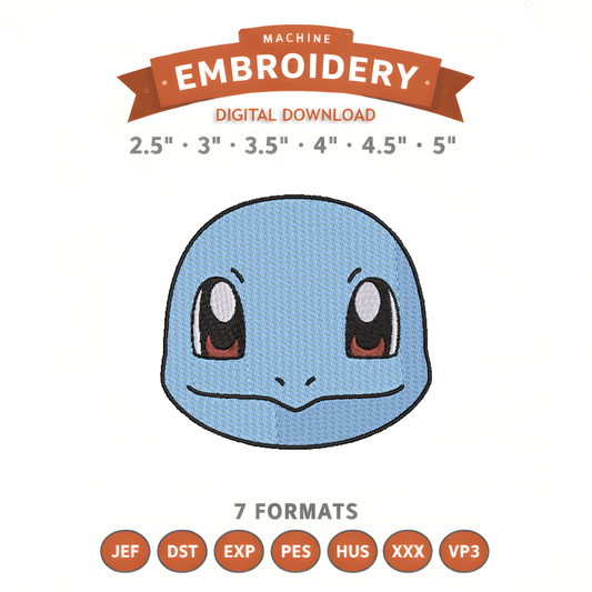 Pokémon Squirtle Embroidery Design File | Digital Download | 6 Sizes & 7 Formats Included Threaded Dreams
