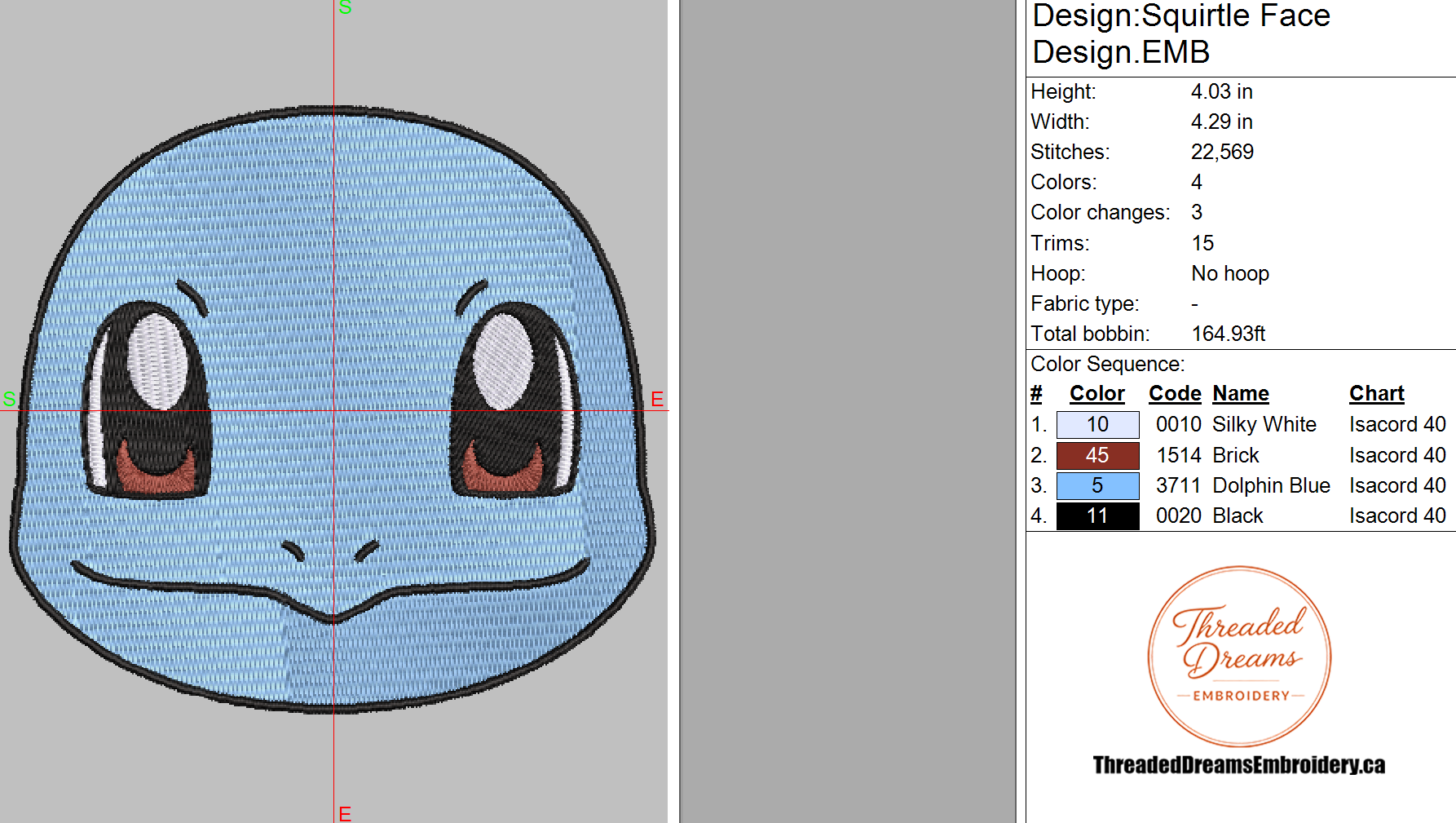 Pokémon Squirtle Embroidery Design File | Digital Download | 6 Sizes & 7 Formats Included Threaded Dreams