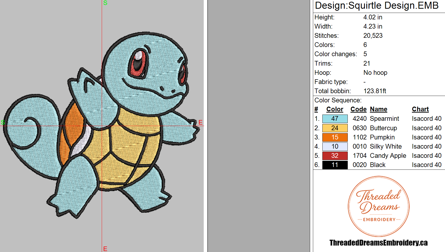 Pokémon Squirtle Embroidery Design File | Digital Download | 6 Sizes & 7 Formats Included Threaded Dreams