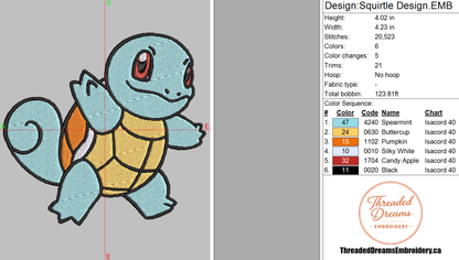 Pokémon Squirtle Embroidery Design File | Digital Download | 6 Sizes & 7 Formats Included Threaded Dreams