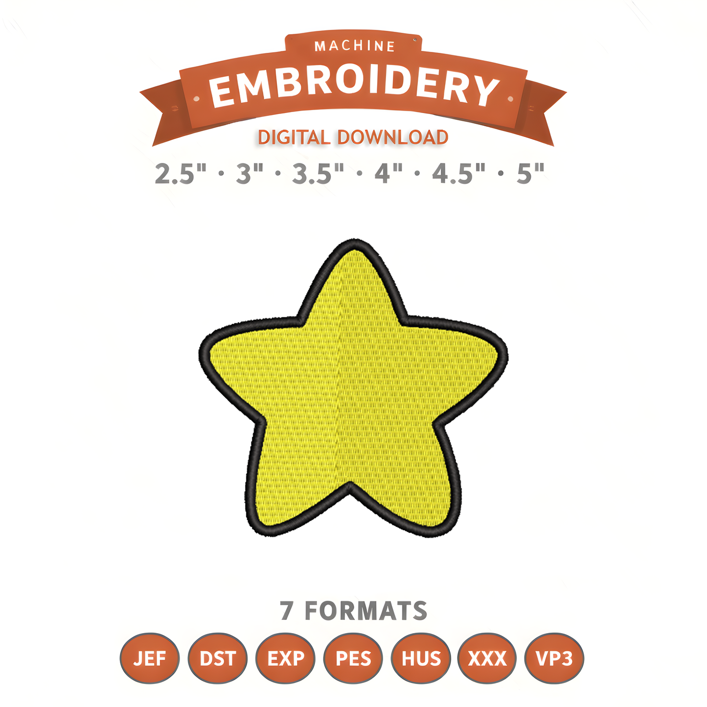 Star Embroidery Design File | Digital Download | 6 Sizes & 7 Formats Included Threaded Dreams