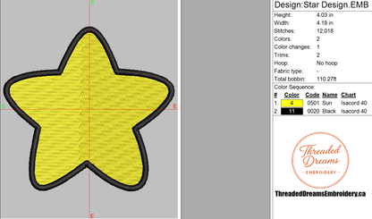Star Embroidery Design File | Digital Download | 6 Sizes & 7 Formats Included Threaded Dreams