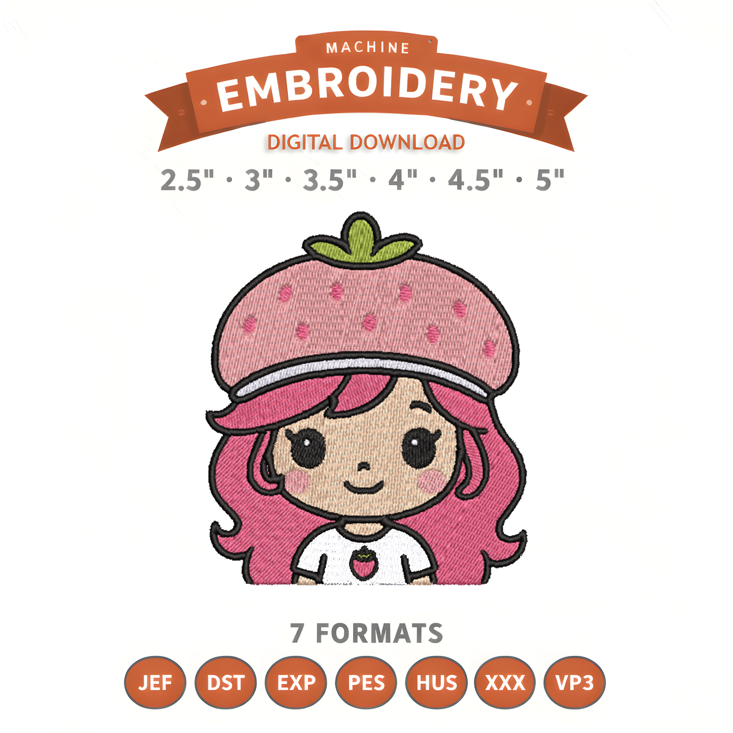 Strawberry Shortcake Cartoon Embroidery Design File | Digital Download | 6 Sizes & 7 Formats Included Threaded Dreams