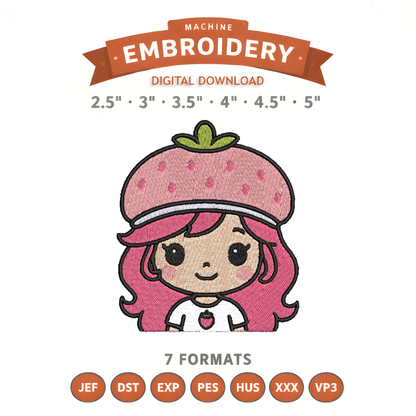 Strawberry Shortcake Cartoon Embroidery Design File | Digital Download | 6 Sizes & 7 Formats Included Threaded Dreams