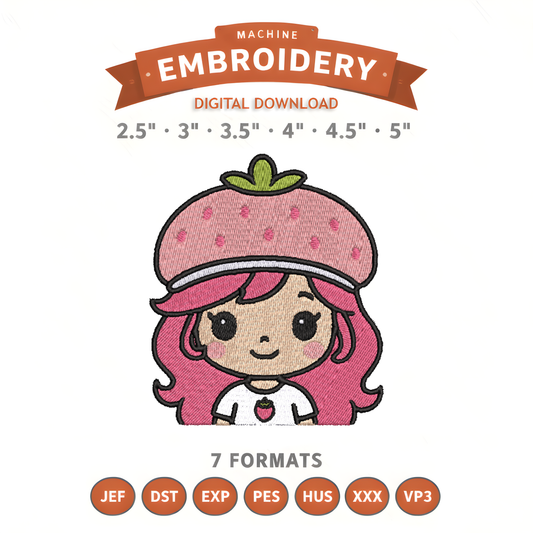 Strawberry Shortcake Cartoon Embroidery Design File | Digital Download | 6 Sizes & 7 Formats Included Threaded Dreams