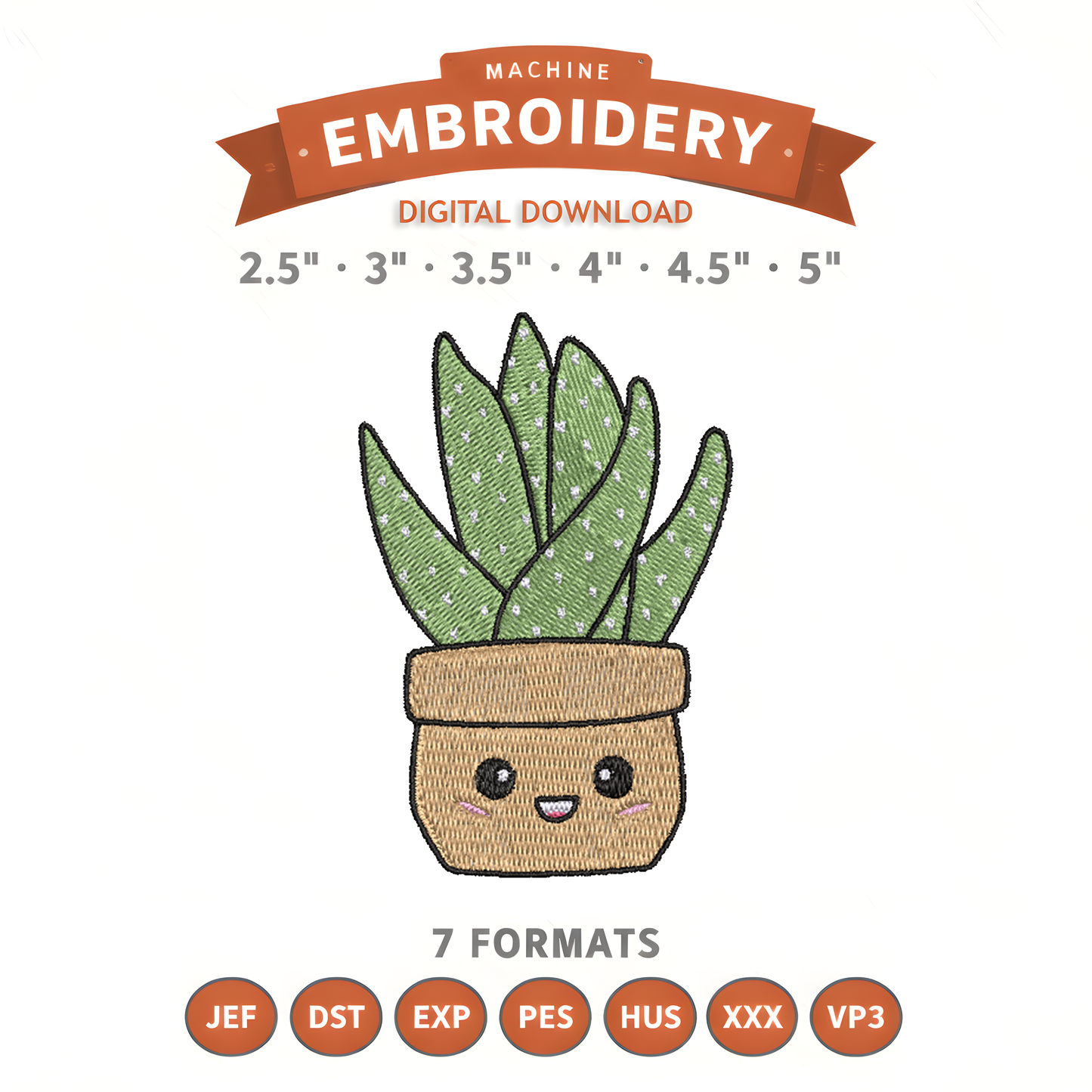 Succulent Cactus Embroidery Design File | Digital Download | 6 Sizes & 7 Formats Included Threaded Dreams