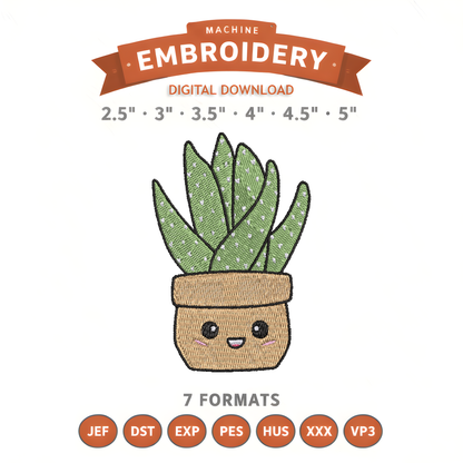 Succulent Cactus Embroidery Design File | Digital Download | 6 Sizes & 7 Formats Included Threaded Dreams