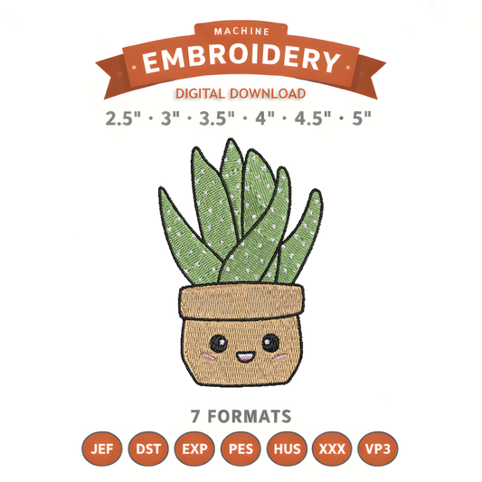 Succulent Cactus Embroidery Design File | Digital Download | 6 Sizes & 7 Formats Included Threaded Dreams