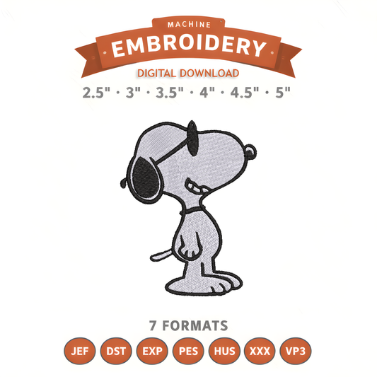 Snoopy Embroidery Design File | Digital Download | 6 Sizes & 7 Formats Included Threaded Dreams