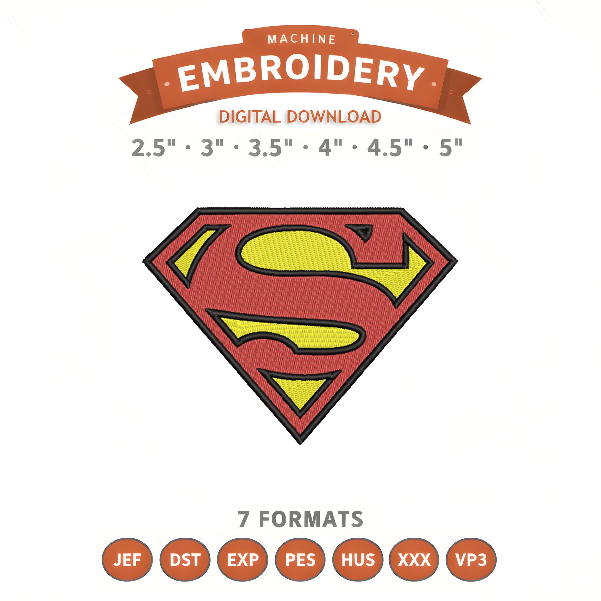 Superman Emblem Embroidery Design File | Digital Download | 6 Sizes & 7 Formats Included Threaded Dreams