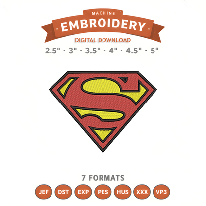 Superman Emblem Embroidery Design File | Digital Download | 6 Sizes & 7 Formats Included Threaded Dreams