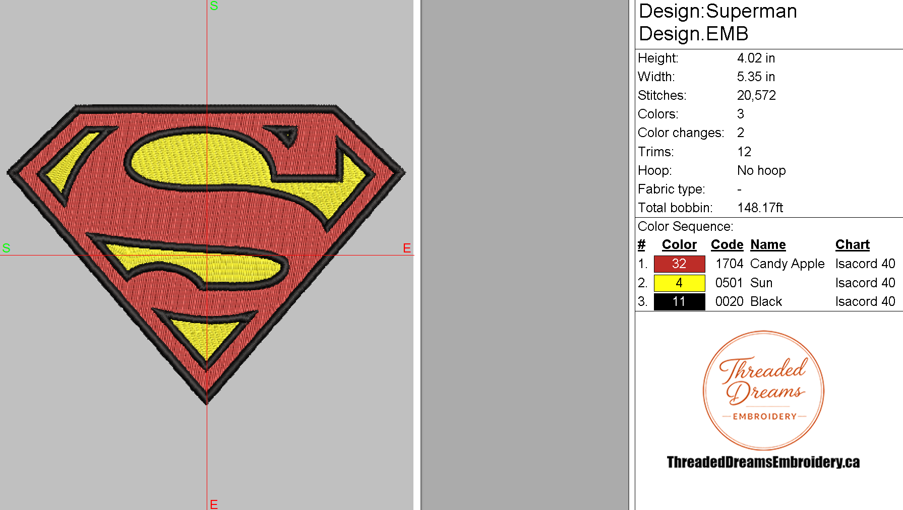 Superman Emblem Embroidery Design File | Digital Download | 6 Sizes & 7 Formats Included Threaded Dreams