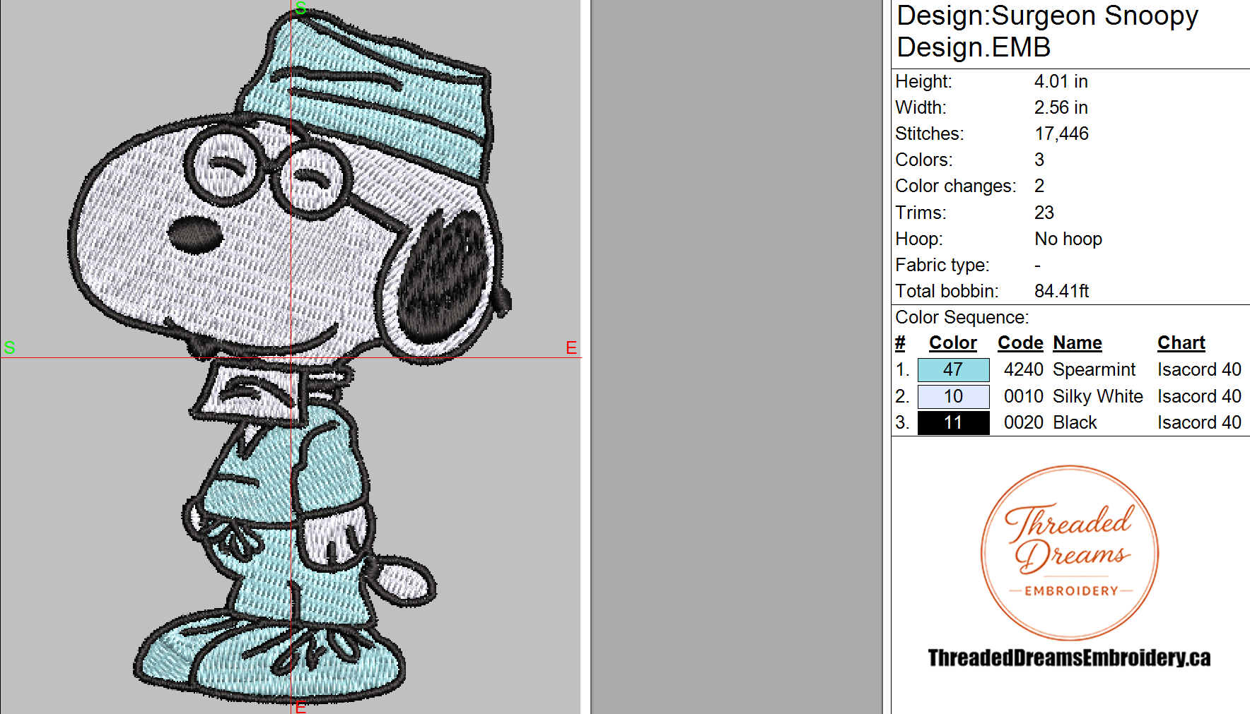 Surgeon Snoopy Embroidery Design File | Digital Download | 6 Sizes & 7 Formats Included Threaded Dreams