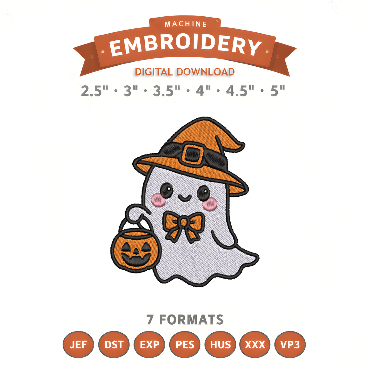 Cute Witch Ghost Embroidery Design File | Digital Download | 6 Sizes & 7 Formats Included Threaded Dreams