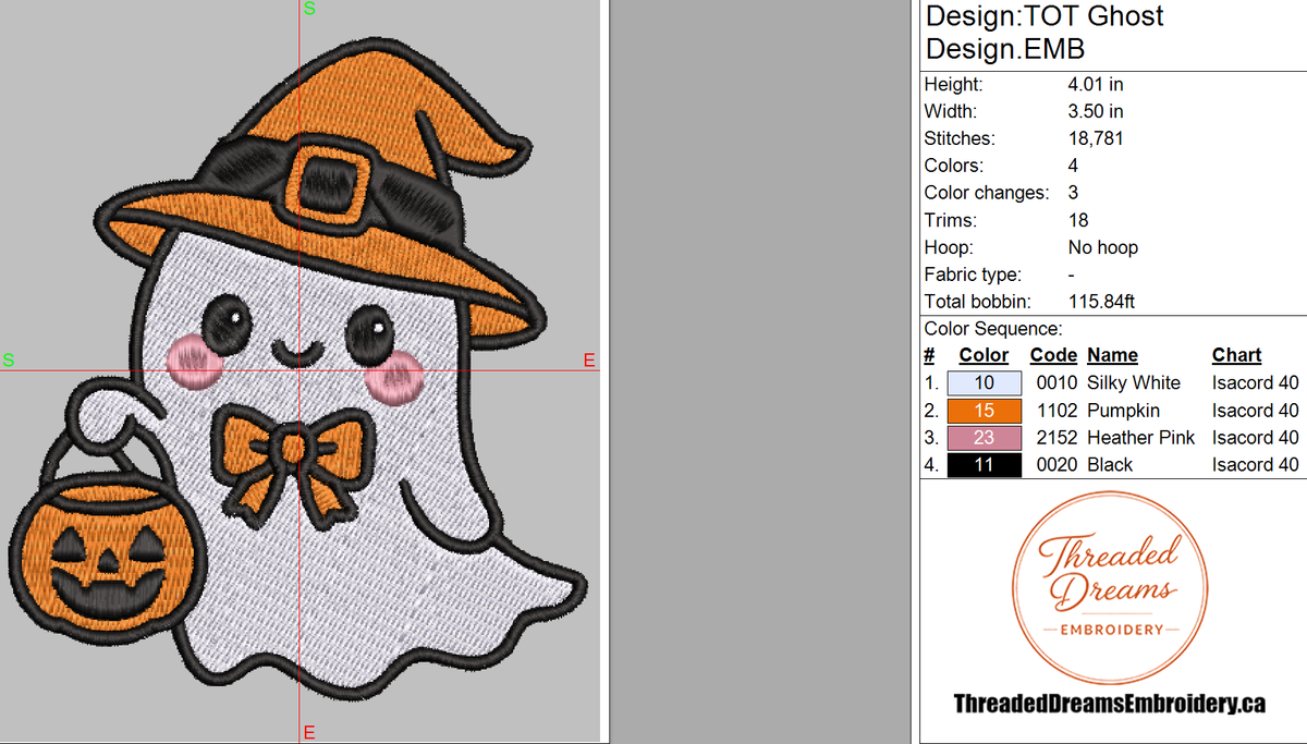 Cute Witch Ghost Embroidery Design File | Digital Download | 6 Sizes & 7 Formats Included Threaded Dreams