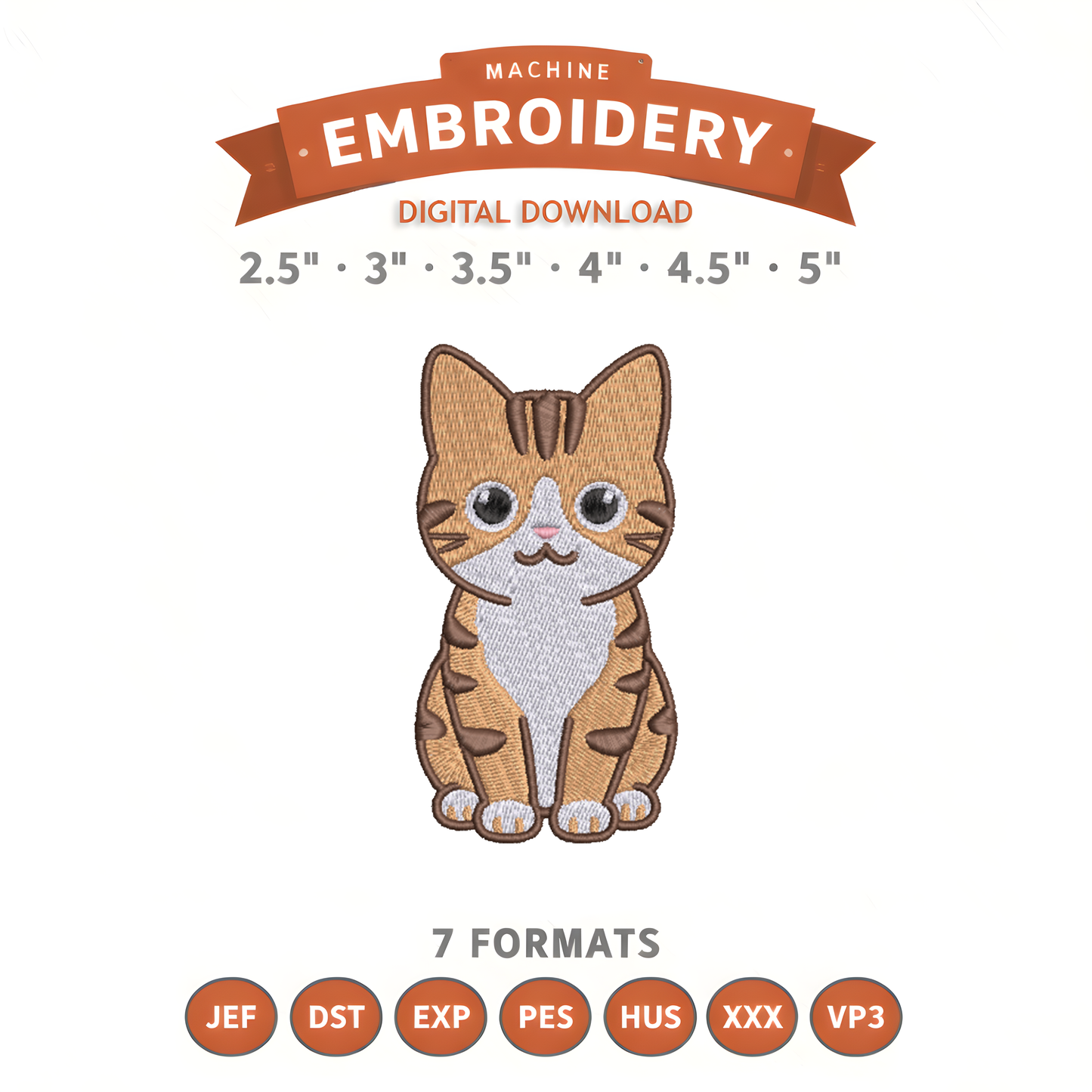 Tabby Cat Embroidery Design File | Digital Download | 6 Sizes & 7 Formats Included Threaded Dreams