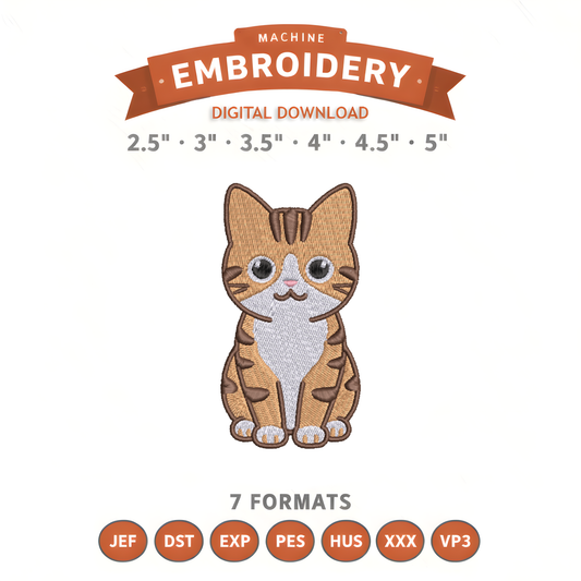 Tabby Cat Embroidery Design File | Digital Download | 6 Sizes & 7 Formats Included Threaded Dreams