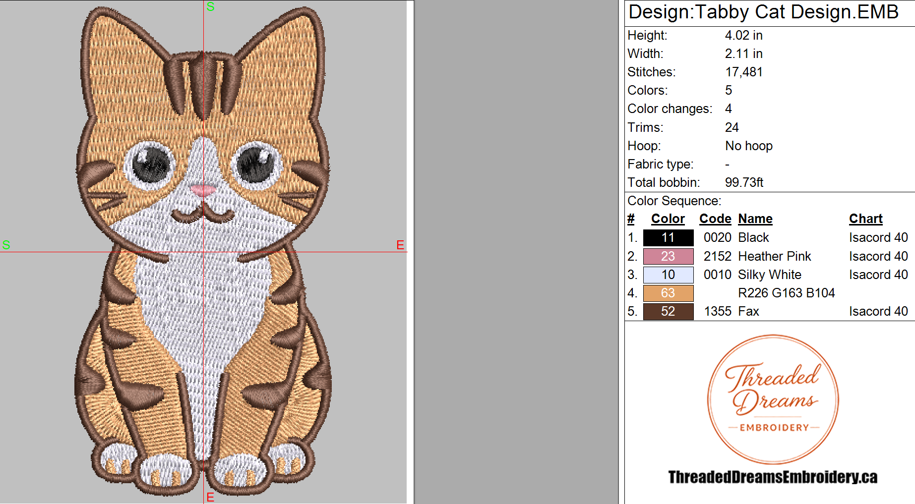 Tabby Cat Embroidery Design File | Digital Download | 6 Sizes & 7 Formats Included Threaded Dreams