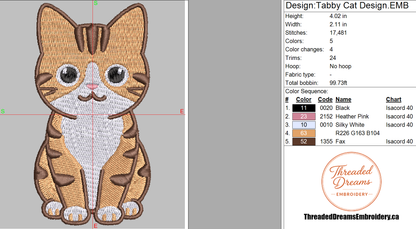 Tabby Cat Embroidery Design File | Digital Download | 6 Sizes & 7 Formats Included Threaded Dreams