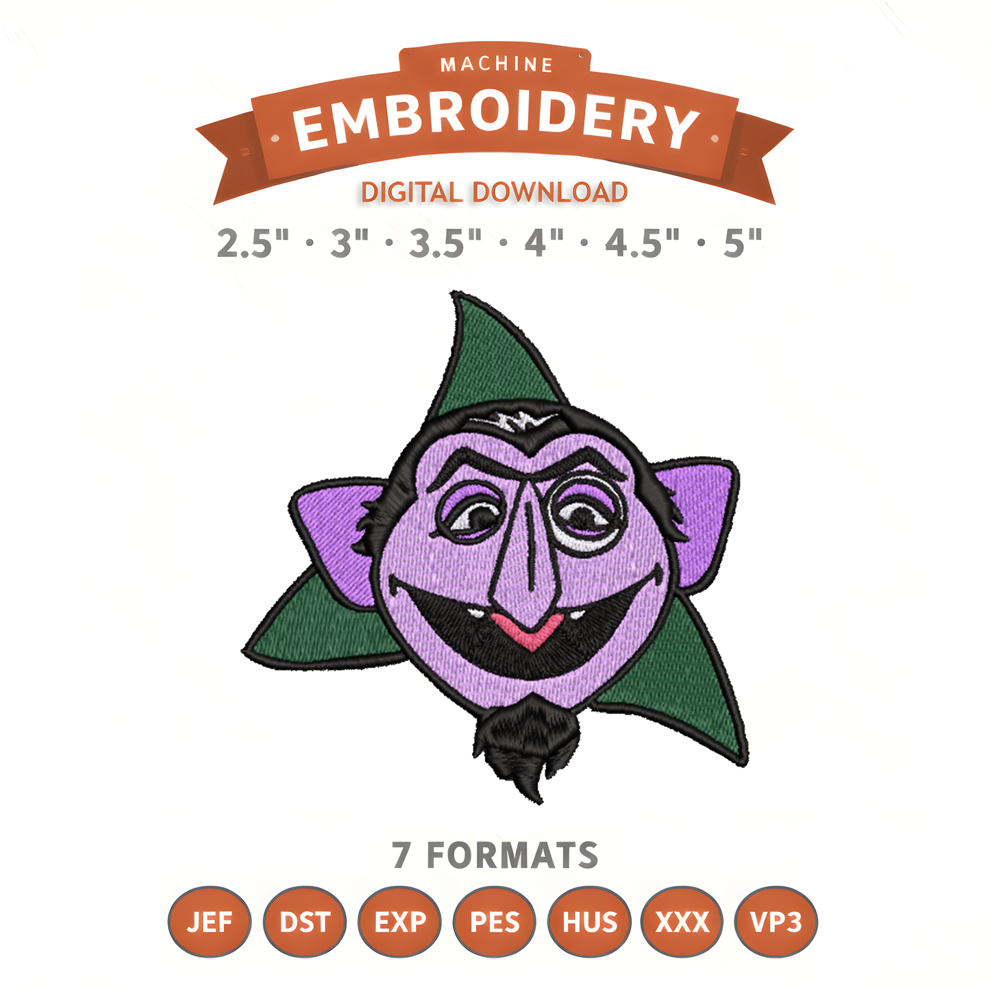 The Count Sesame Street Embroidery Design File | Digital Download | 6 Sizes & 7 Formats Included Threaded Dreams