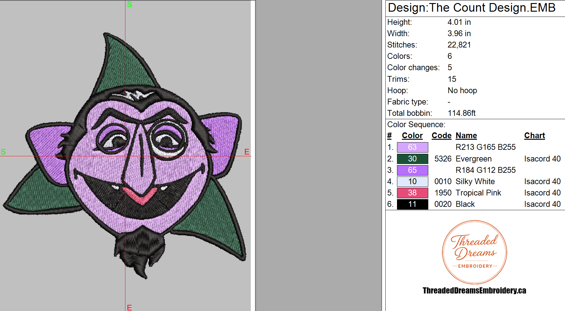 The Count Sesame Street Embroidery Design File | Digital Download | 6 Sizes & 7 Formats Included Threaded Dreams