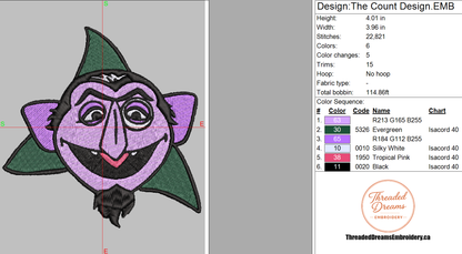 The Count Sesame Street Embroidery Design File | Digital Download | 6 Sizes & 7 Formats Included Threaded Dreams