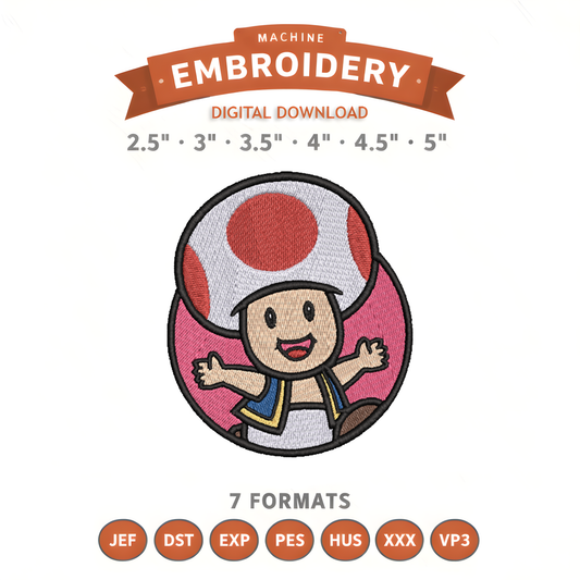 Toad Embroidery Design File | Digital Download | 6 Sizes & 7 Formats Included Threaded Dreams