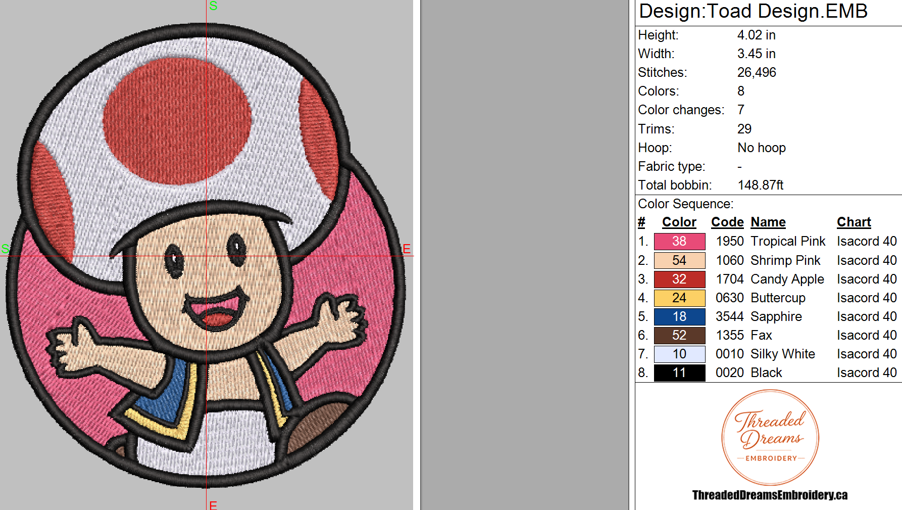 Toad Embroidery Design File | Digital Download | 6 Sizes & 7 Formats Included Threaded Dreams