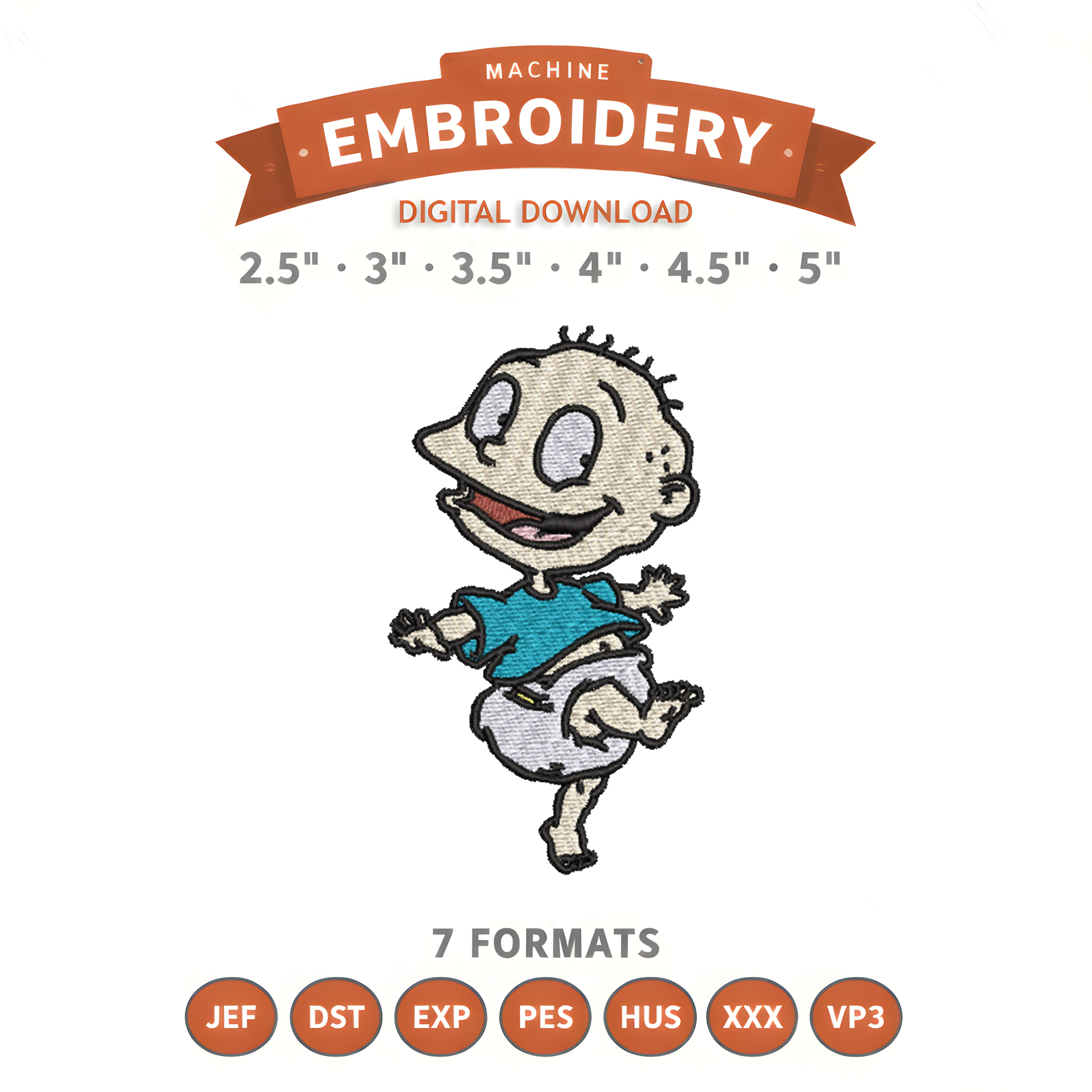 Rugrats Tommy Pickles Embroidery Design File | Digital Download | 6 Sizes & 7 Formats Included Threaded Dreams