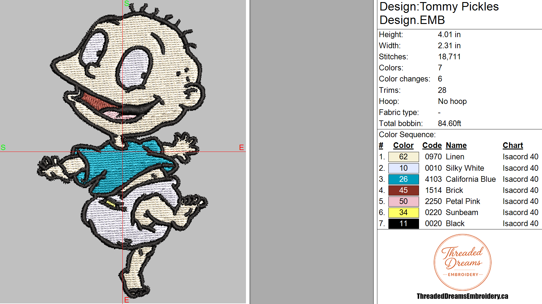 Rugrats Tommy Pickles Embroidery Design File | Digital Download | 6 Sizes & 7 Formats Included Threaded Dreams