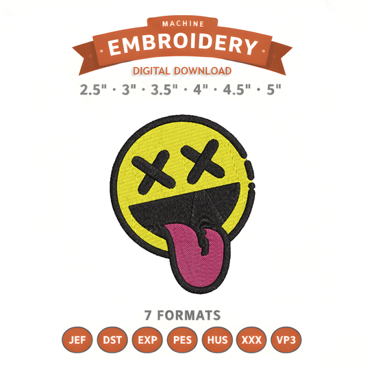 Tongue Face Embroidery Design File | Digital Download | 6 Sizes & 7 Formats Included Threaded Dreams