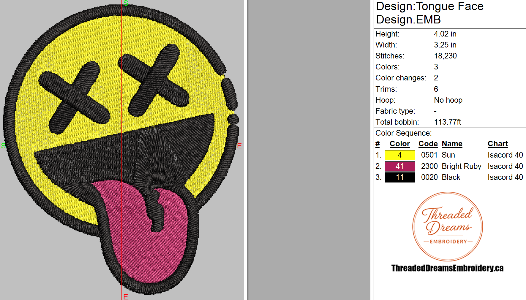 Tongue Face Embroidery Design File | Digital Download | 6 Sizes & 7 Formats Included Threaded Dreams