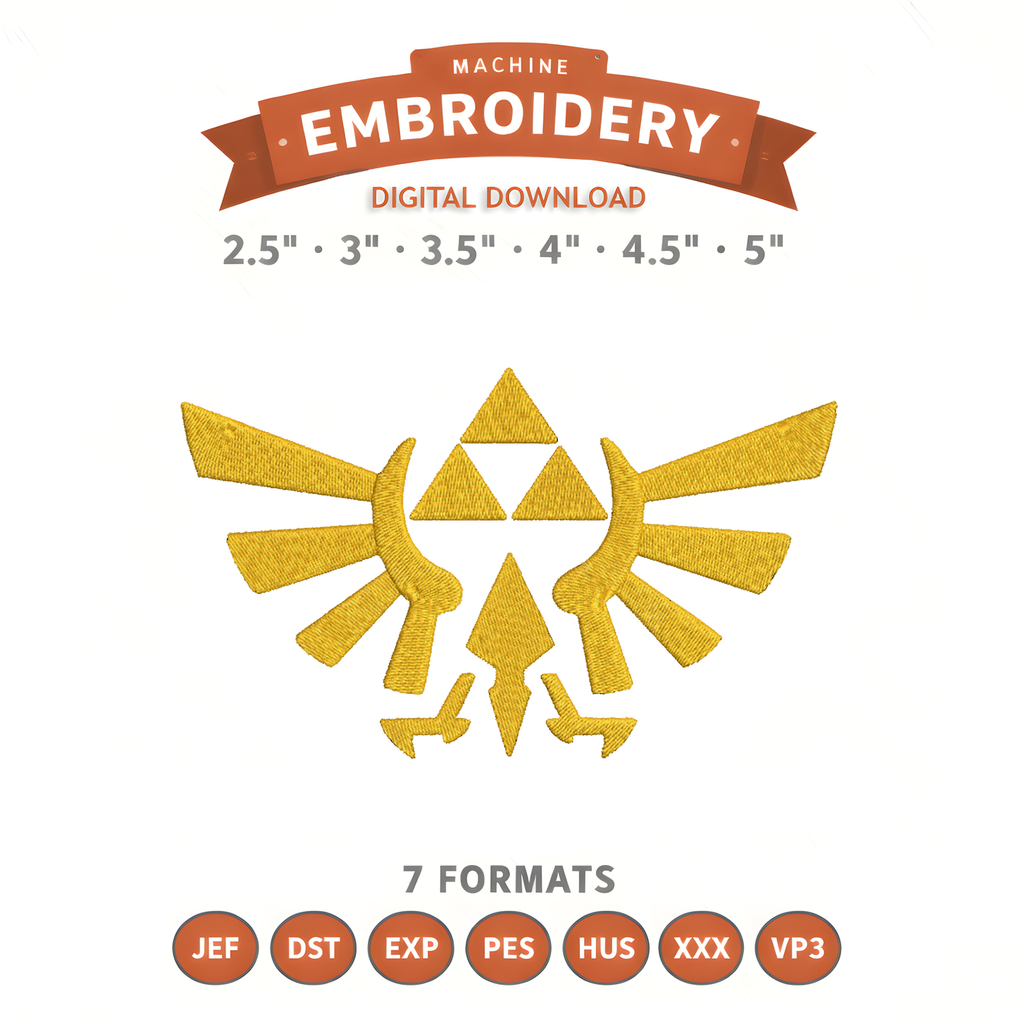 Triforce Zelda Embroidery Design File | Digital Download | 6 Sizes & 7 Formats Included Threaded Dreams