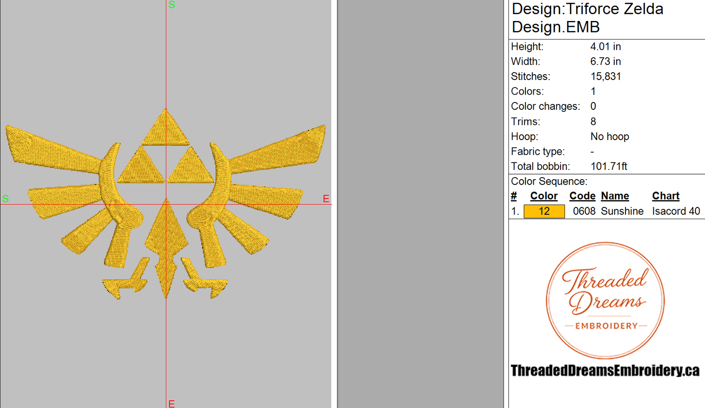 Triforce Zelda Embroidery Design File | Digital Download | 6 Sizes & 7 Formats Included Threaded Dreams