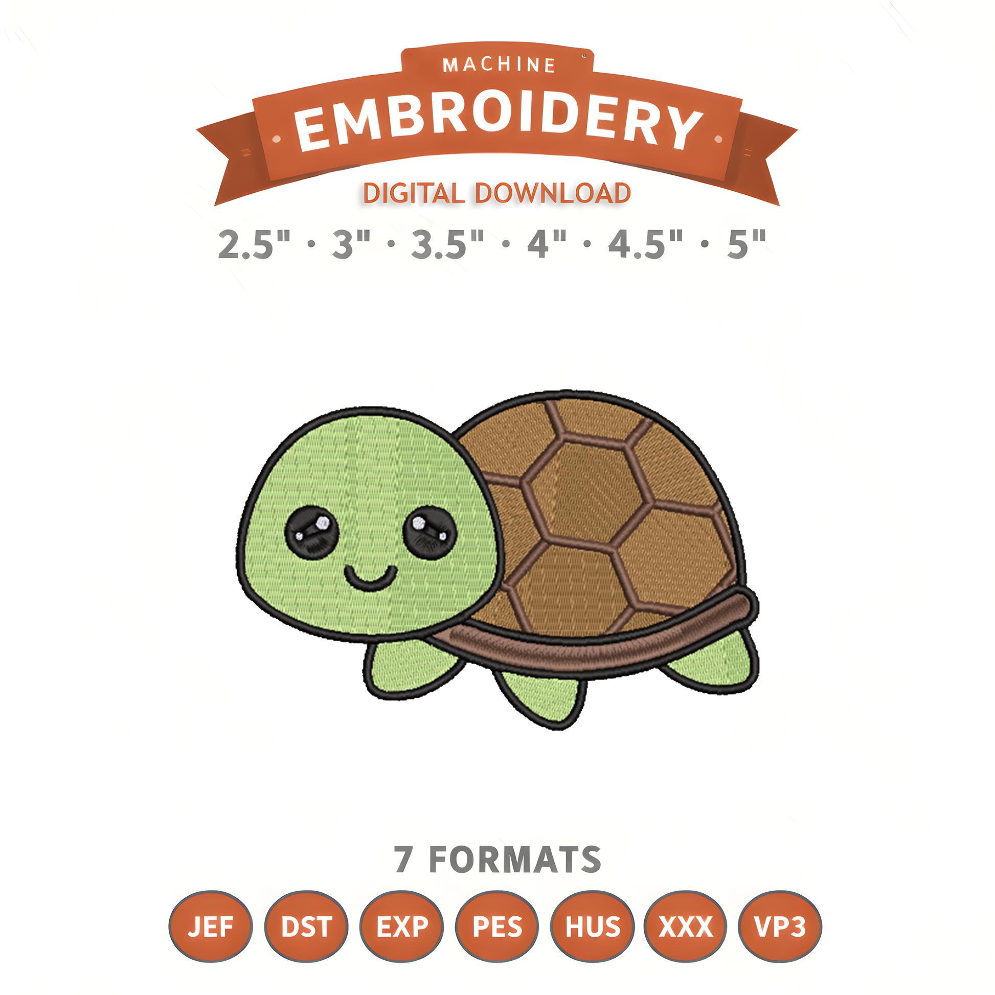 Turtle Embroidery Design File | Digital Download | 6 Sizes & 7 Formats Included Threaded Dreams