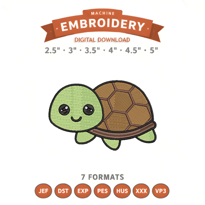 Turtle Embroidery Design File | Digital Download | 6 Sizes & 7 Formats Included Threaded Dreams