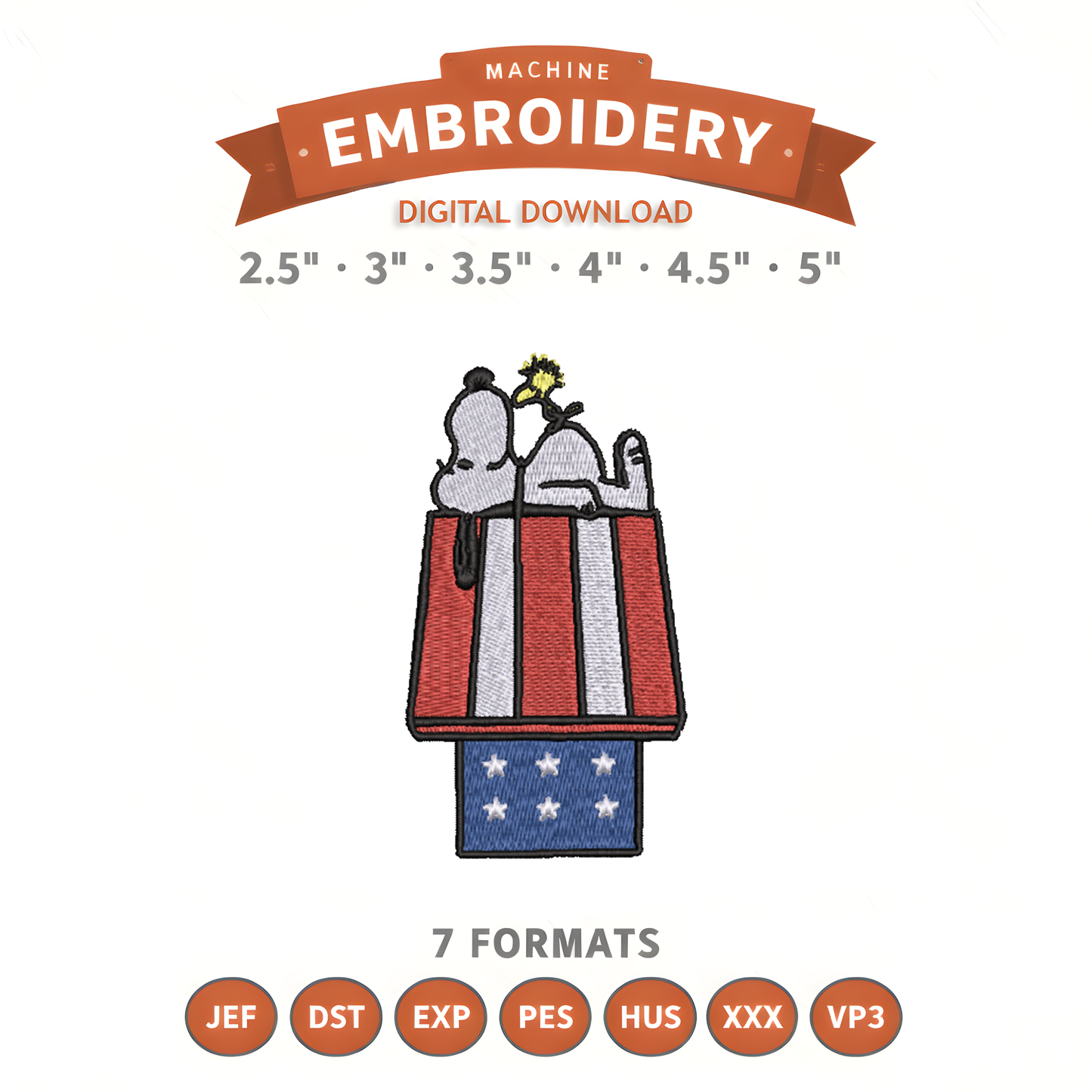 Snoopy USA Doghouse Embroidery Design File | Digital Download | 6 Sizes & 7 Formats Included Threaded Dreams