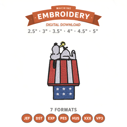 Snoopy USA Doghouse Embroidery Design File | Digital Download | 6 Sizes & 7 Formats Included Threaded Dreams