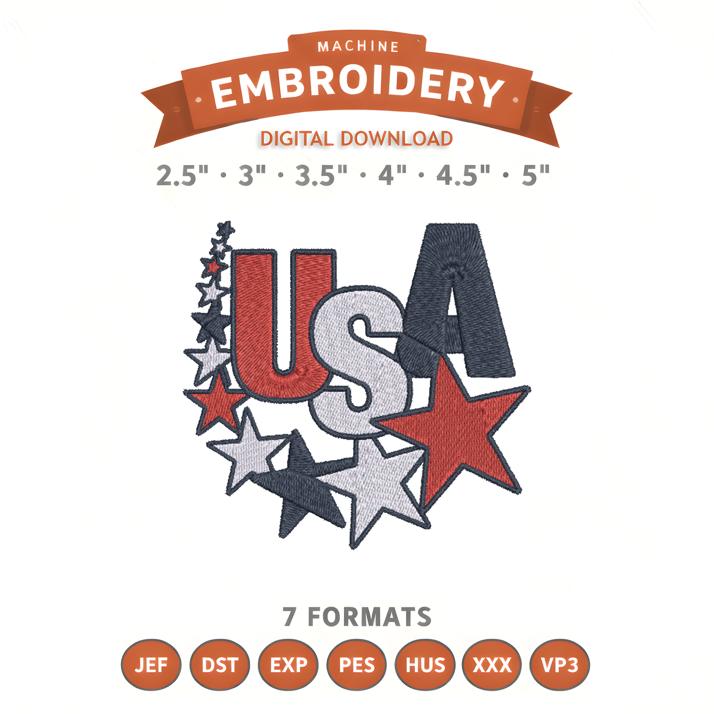 USA Embroidery Design File | Digital Download | 6 Sizes & 7 Formats Included Threaded Dreams