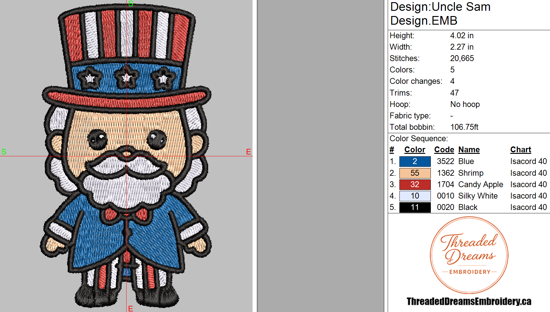 Uncle Sam Embroidery Design File | Digital Download | 6 Sizes & 7 Formats Included Threaded Dreams