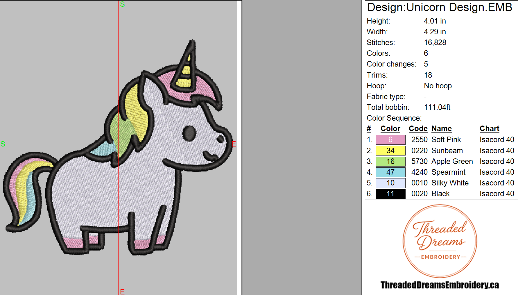 Unicorn Embroidery Design File | Digital Download | 6 Sizes & 7 Formats Included Threaded Dreams