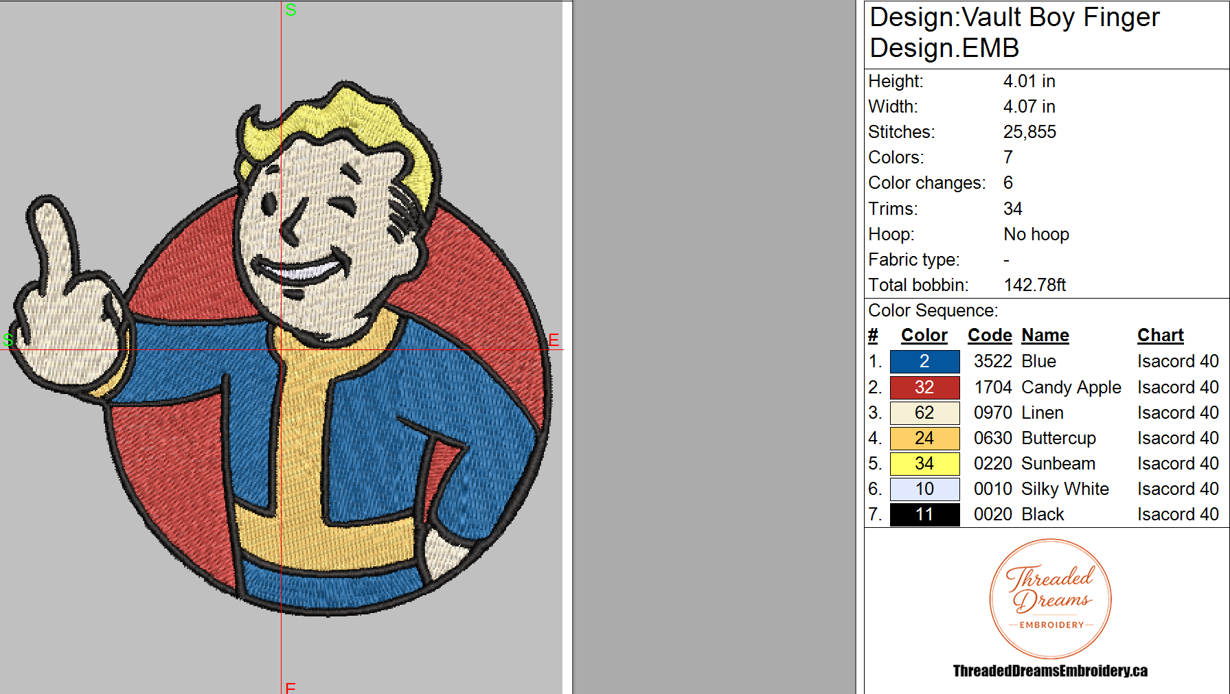 Fallout Vault Boy Middle Finger Embroidery Design File | Digital Download | 6 Sizes & 7 Formats Included Threaded Dreams
