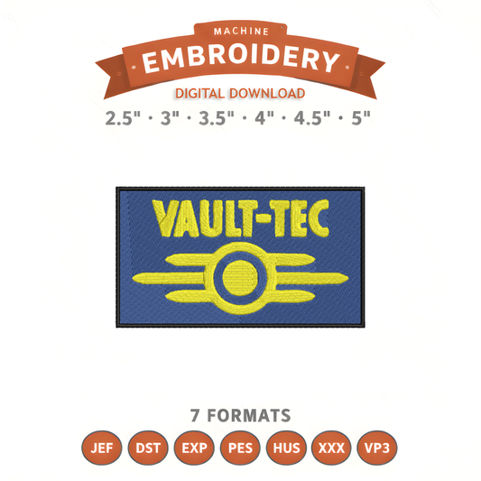 Vault Tec Embroidery Design File | Digital Download | 6 Sizes & 7 Formats Included Threaded Dreams