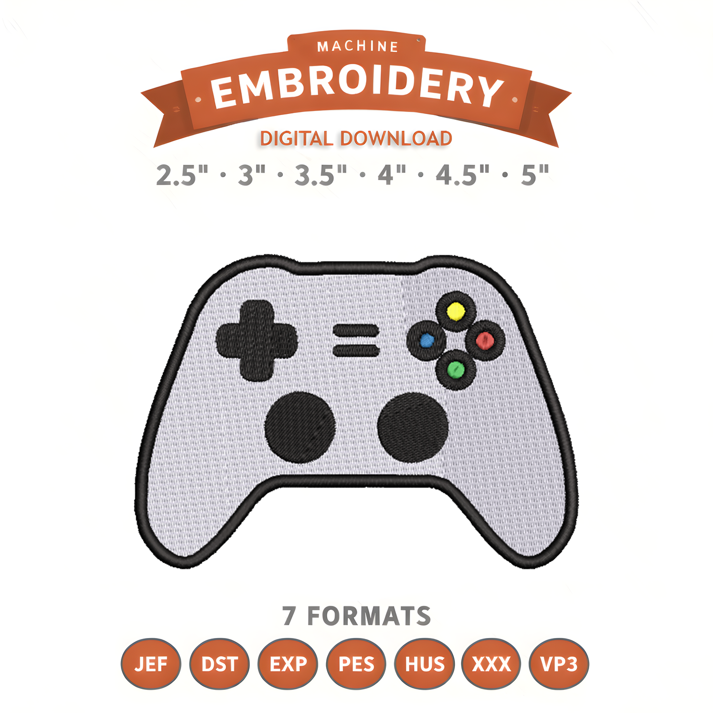 Xbox Controller Embroidery Design File | Digital Download | 6 Sizes & 7 Formats Included Threaded Dreams