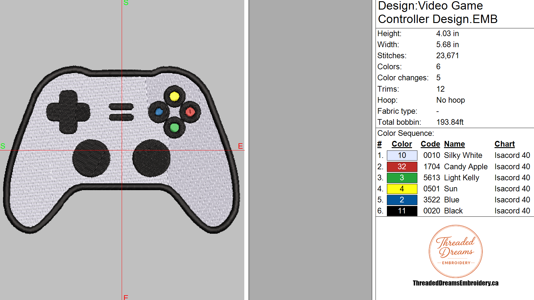 Xbox Controller Embroidery Design File | Digital Download | 6 Sizes & 7 Formats Included Threaded Dreams