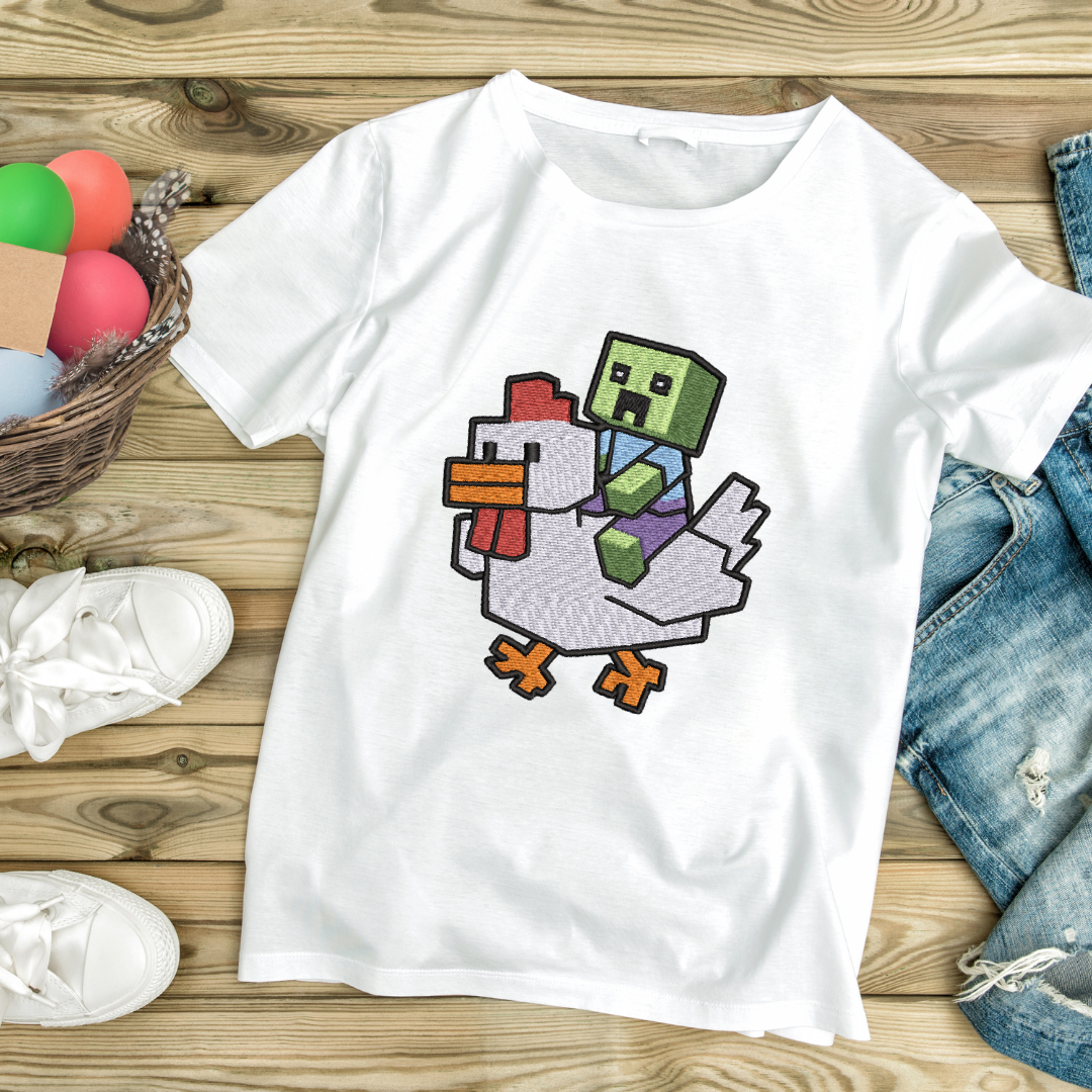 Minecraft Chicken Jockey Embroidery Design File | Digital Download | 6 Sizes & 7 Formats Included Threaded Dreams