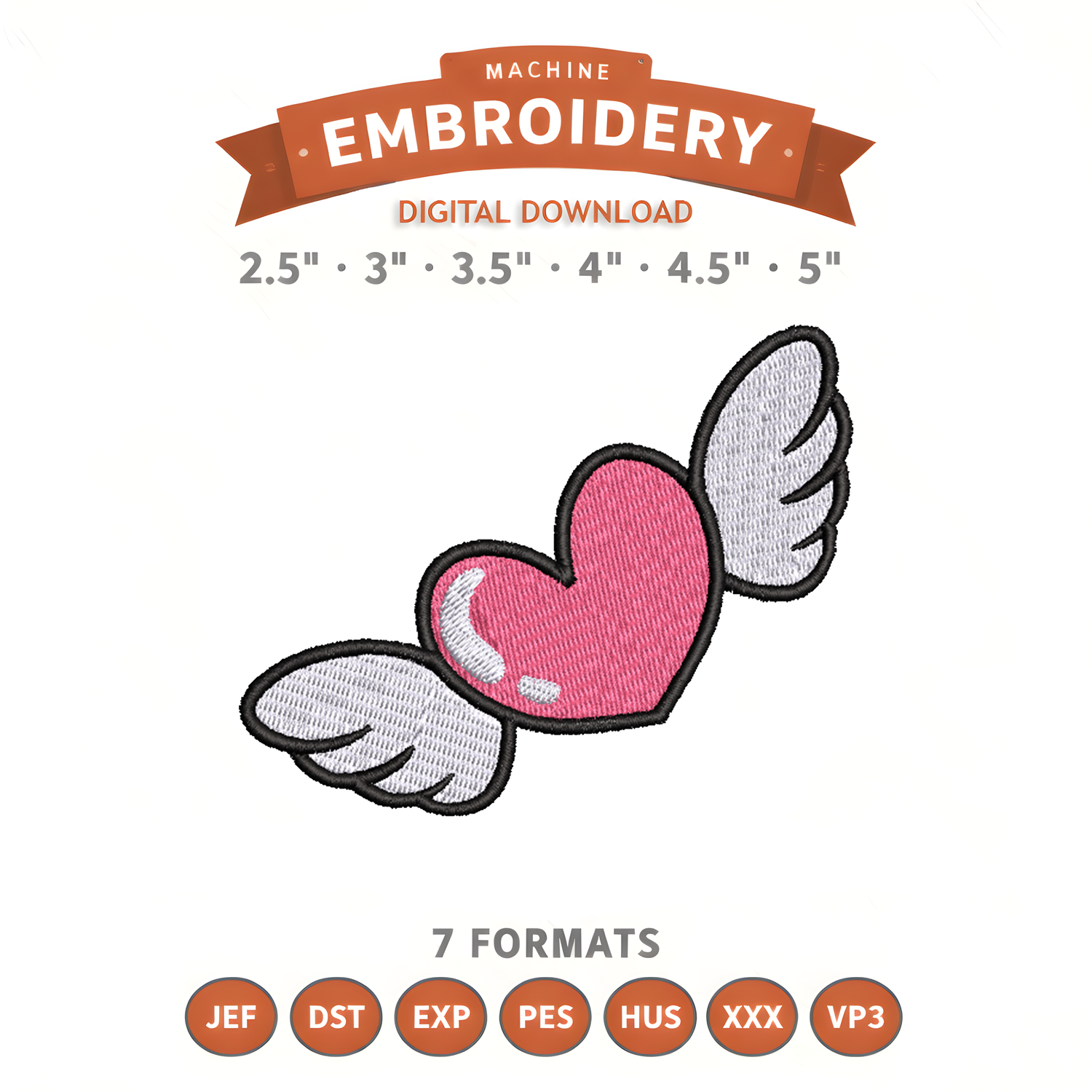 Winged Heart Embroidery Design File | Digital Download | 6 Sizes & 7 Formats Included (Copy) Threaded Dreams