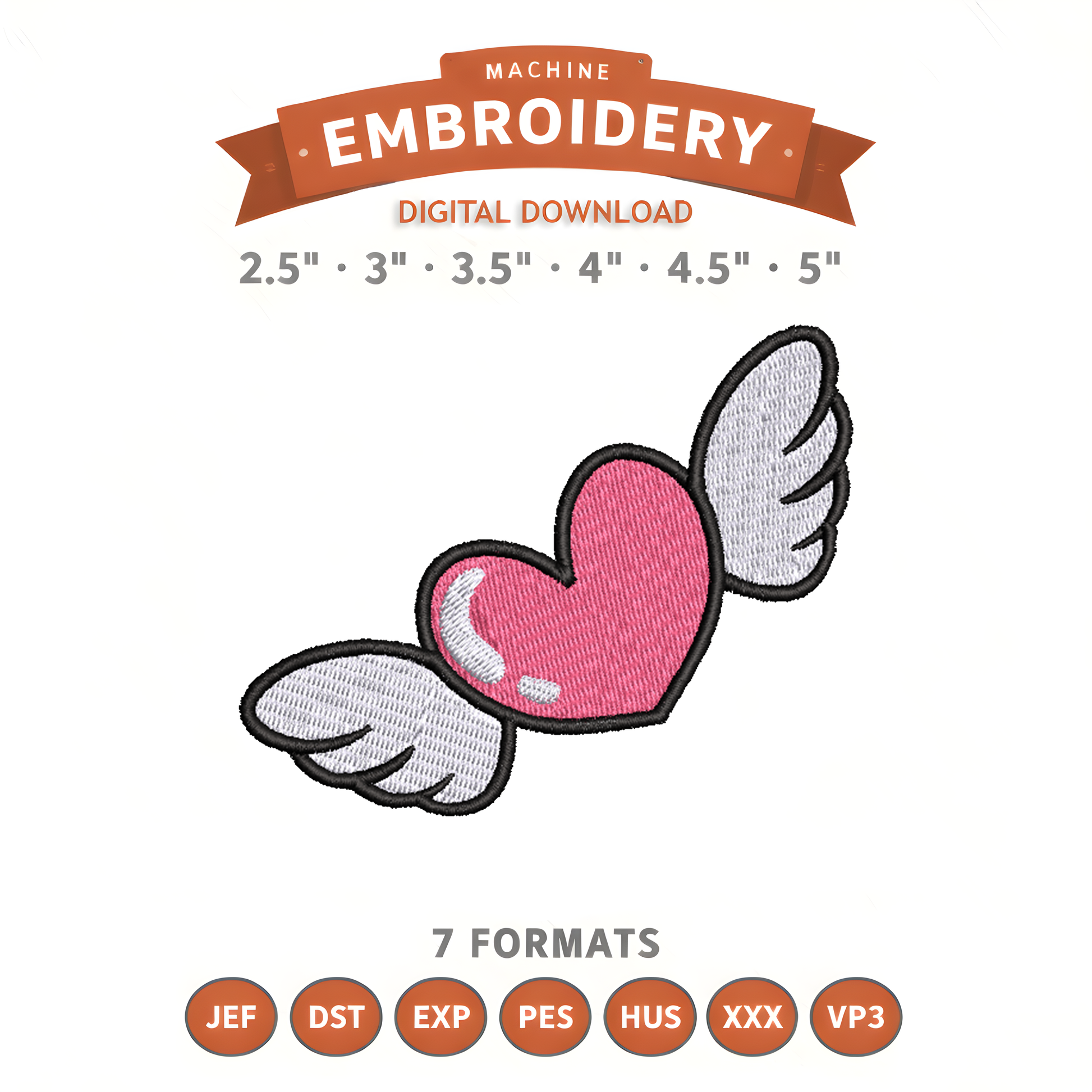 Winged Heart Embroidery Design File | Digital Download | 6 Sizes & 7 Formats Included (Copy) Threaded Dreams